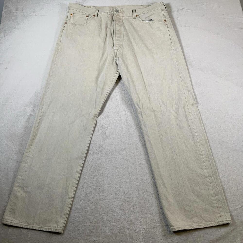 Levis 501 Jeans Mens 42X32 (38X31) Beige Straight Button Fly‎ Mid Rise Denim